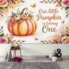 2D Floral & Butterfly Pumpkin Backdrop for Autumn Baby Shower and 1st Birthday Decor