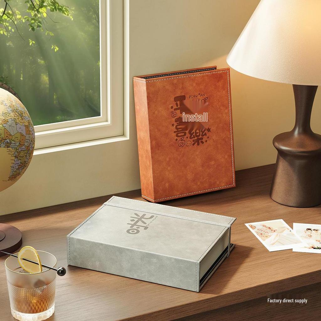 6-Inch Leather Slip-In Photo Album, Holds 5-Inch Photos, Commemorative Baby and Family Album, Large Capacity