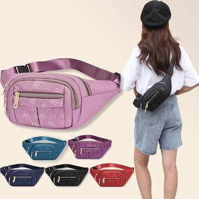 Women's Embroidery Solid Color Nylon Messenger Bag, One Shoulder Outdoor Simple Running Bag, Sports Multi-functional Fanny Pack Wholesale