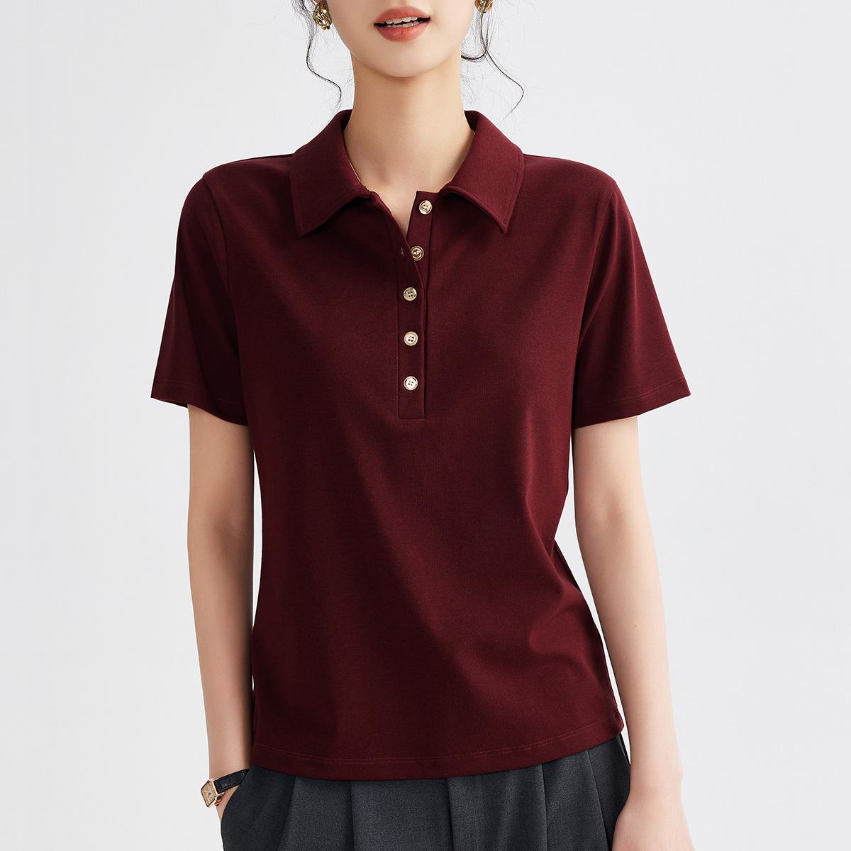 

Женский новый летний повседневный топ с короткими рукавами и лацканами для похудения XXXL красный