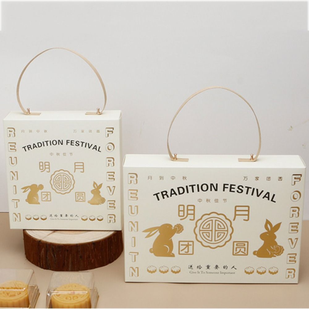 

4/6 Insert Mooncake Packaging Boxes White Card Gold Rabbit Gift Box Easy Use Home Decor