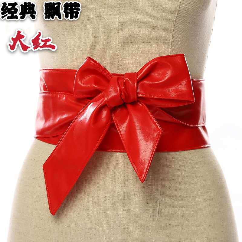 

1 шт., женский мягкий кожаный широкий пояс с бантом для платья, аксессуары для одежды красный