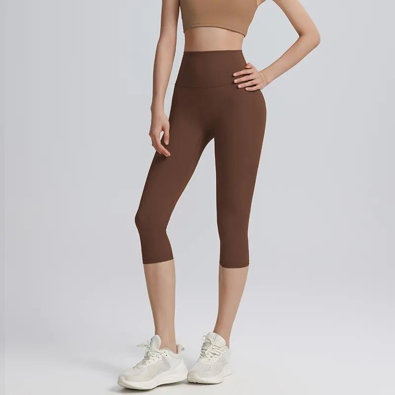 Women High Waist Capri Yoga Pants Solid Color Slim Fit Athletic Leggings
