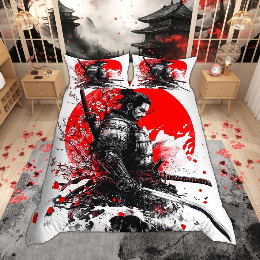 Homewish Japonský styl povlak na přikrývku Sada povlaků na polštář Tradiční Ukiyo-e sada povlečení Vintage sada povlaků na přikrývku s motivem mořské vlny