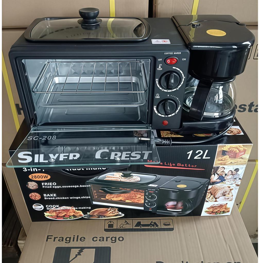 3-in-1 Breakfast Station: Multi-Function Pan, Toaster, Small Oven.