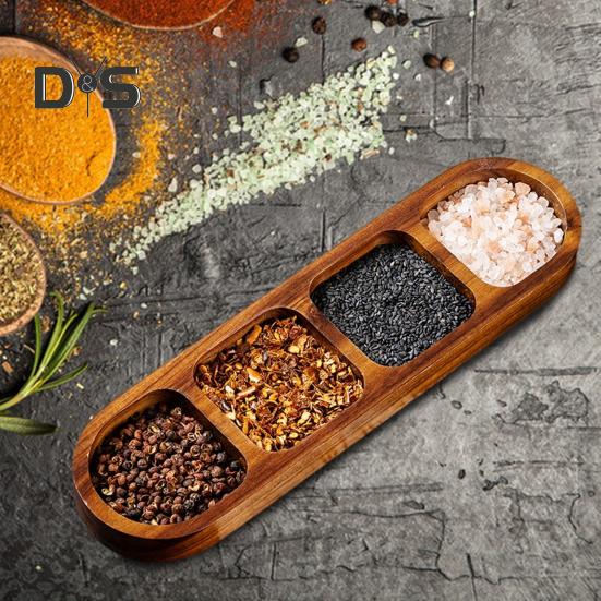 Wooden Divided Serving Tray Condiment Dish Multi Compartment Sauce Dishes for Snacks Appetizers Fruit Candy Elegant Wood Plates for Everyday Use