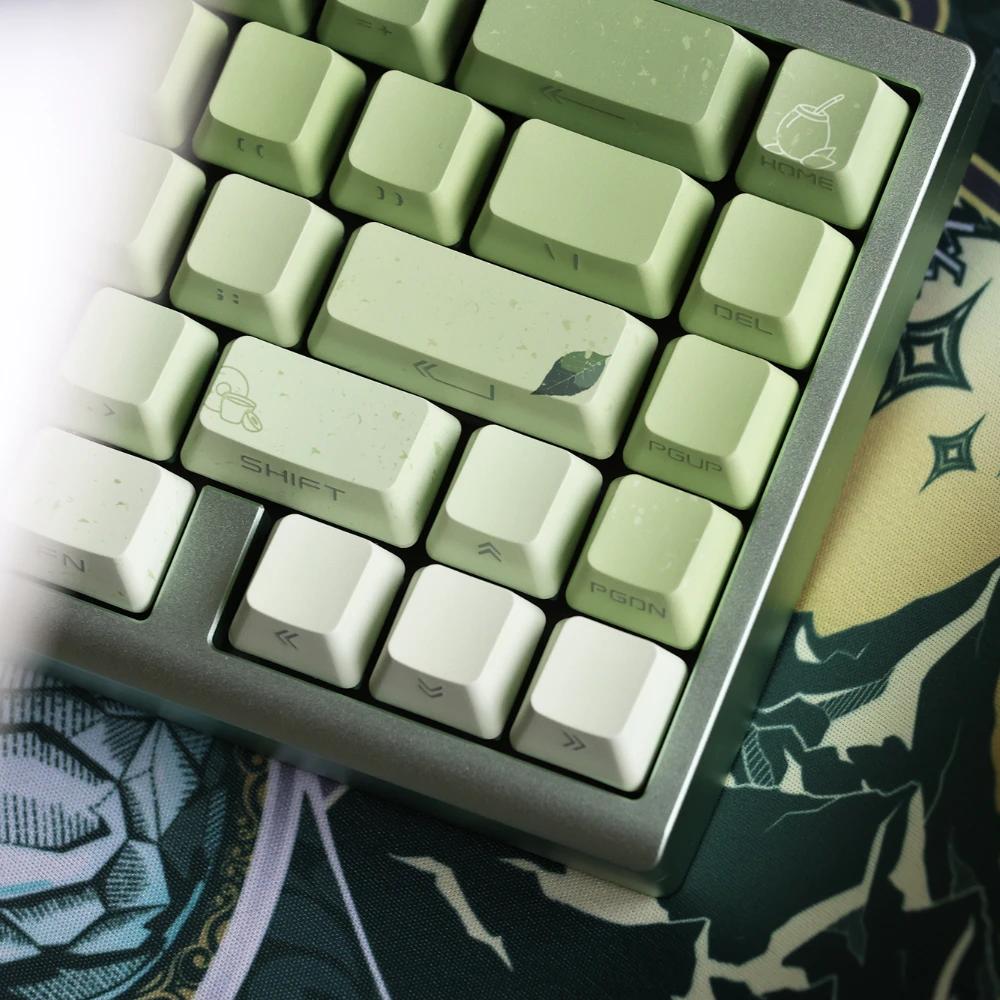 Gradient Green Keycaps Matcha Green Side Engraved Translucent Oem Pbt Keycaps 134Keys Chinese Charm Oriental Tea Diy Keycaps
