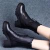 Autumn and winter medium heel short boots women's 2025 new boots pointed high heel lace-up soft leather showing feet thin velvet Martin boots
