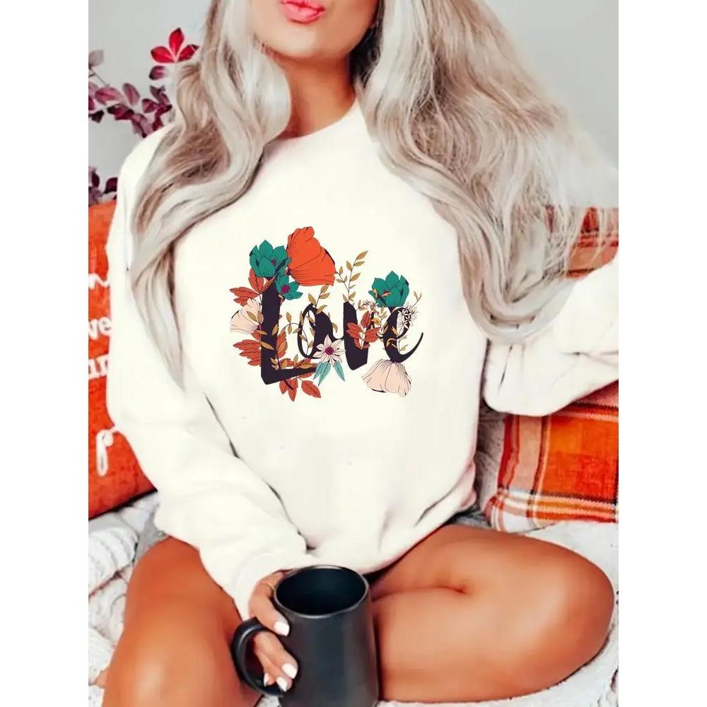 Women Fashion Leopard Vintage Flower Long Sleeve Print Sweatshirts Clothes Ladies Clothing Graphic Pullovers
