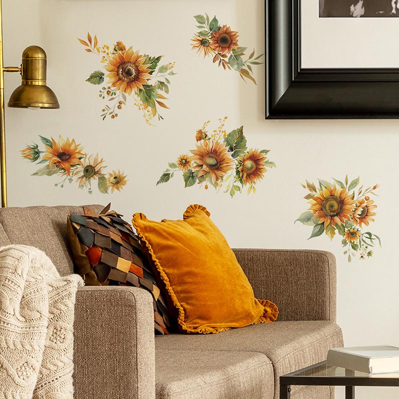 Small Fresh Yellow Sunflower Wall Sticker Bedroom Living Room Cabinet Mirror Decoration Sticker