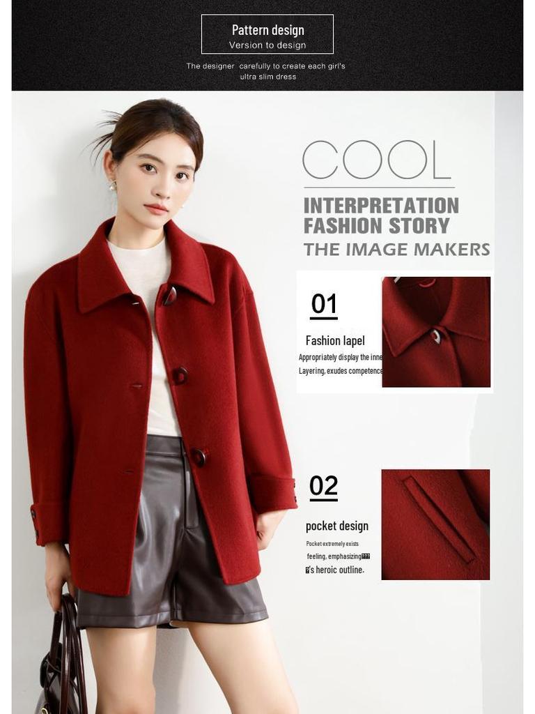 Mamas modischer Umlegekragen doppelseitiger Woll-Kaschmir-Mantel für Herbst & Winter - Stilvoller kurzer Wollmantel für Frauen mittleren Alters über 50