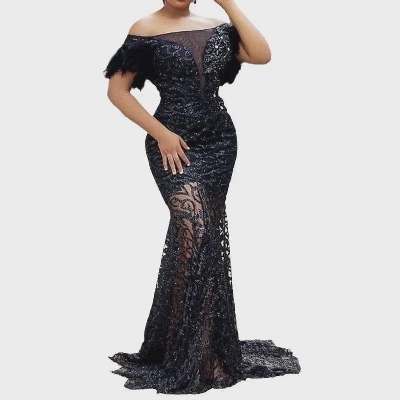 Europäisches und amerikanisches Damen-Abendkleid mit Pailletten und einer Schulter, schlankes Meerjungfrau-Muster, 2025