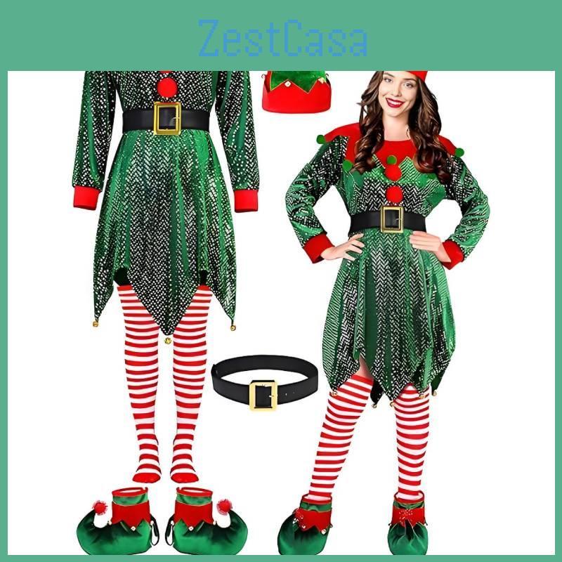 Delightful Christmas Party Elf Costume For Women With Long Sleeves And Festive Appeal