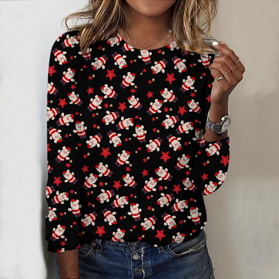 

Женский новый повседневный топ с круглым вырезом и длинным рукавом на осень-зиму 2025 года с 3D-рождественским узором. Идеальный подарок на Хэллоуин и Рождество. 8XL чёрный