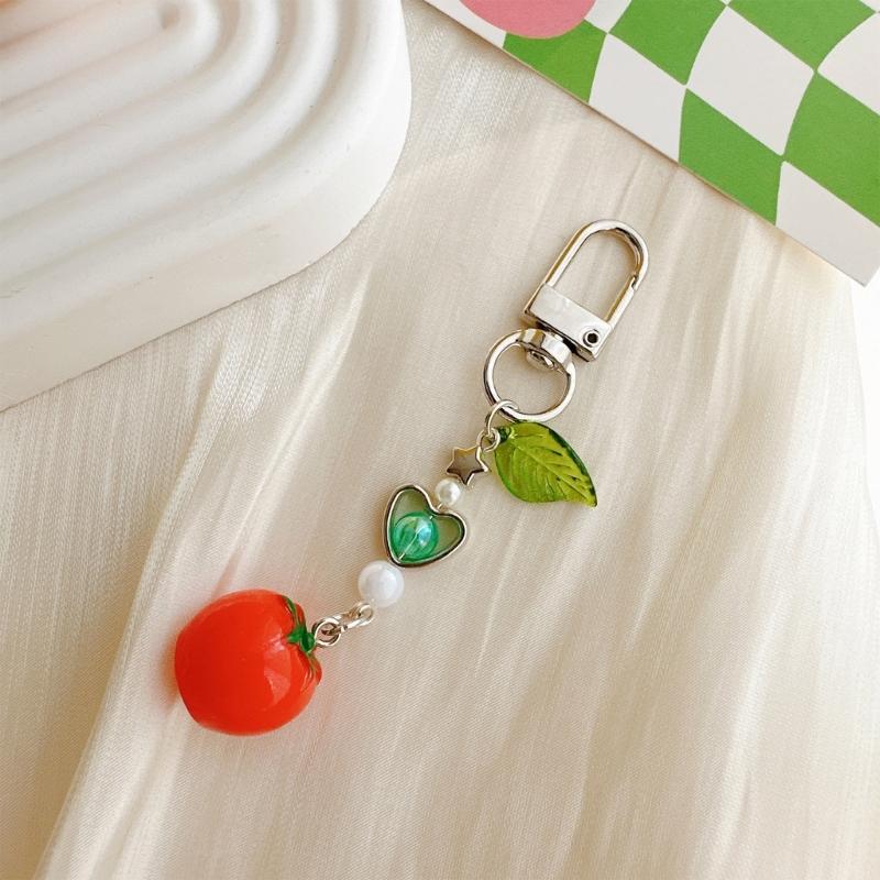 Unique Handmade Tomato Keychain Charm Pendant with Leaf Detail Portable Accessory for Girls Bag Decoration Daily Use