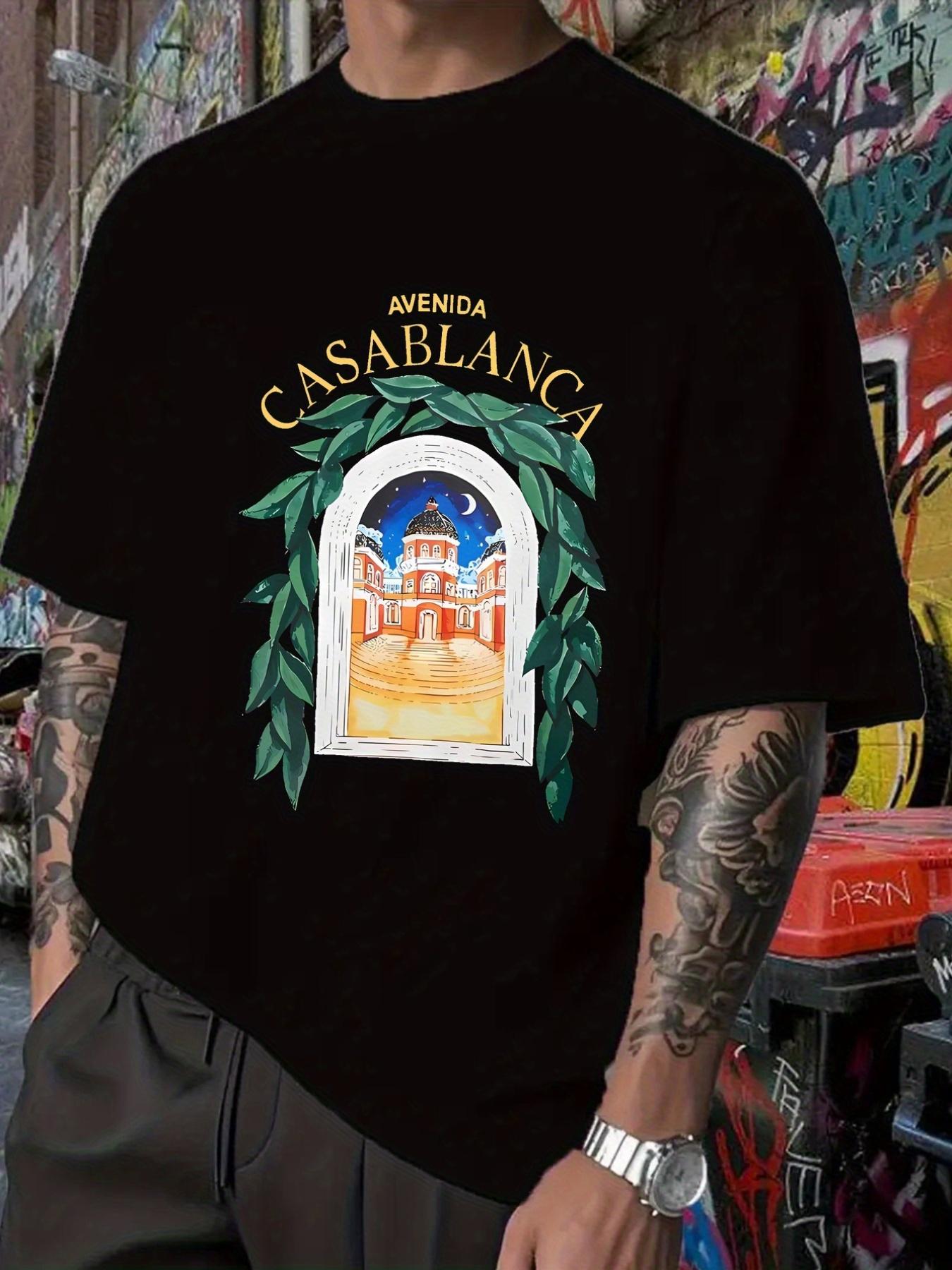 

Black T-shirt - Avenida Casablanca Graphic Tee - Soft Stretch Fabric Crew Neck Shirt for Casual Casual Attire S