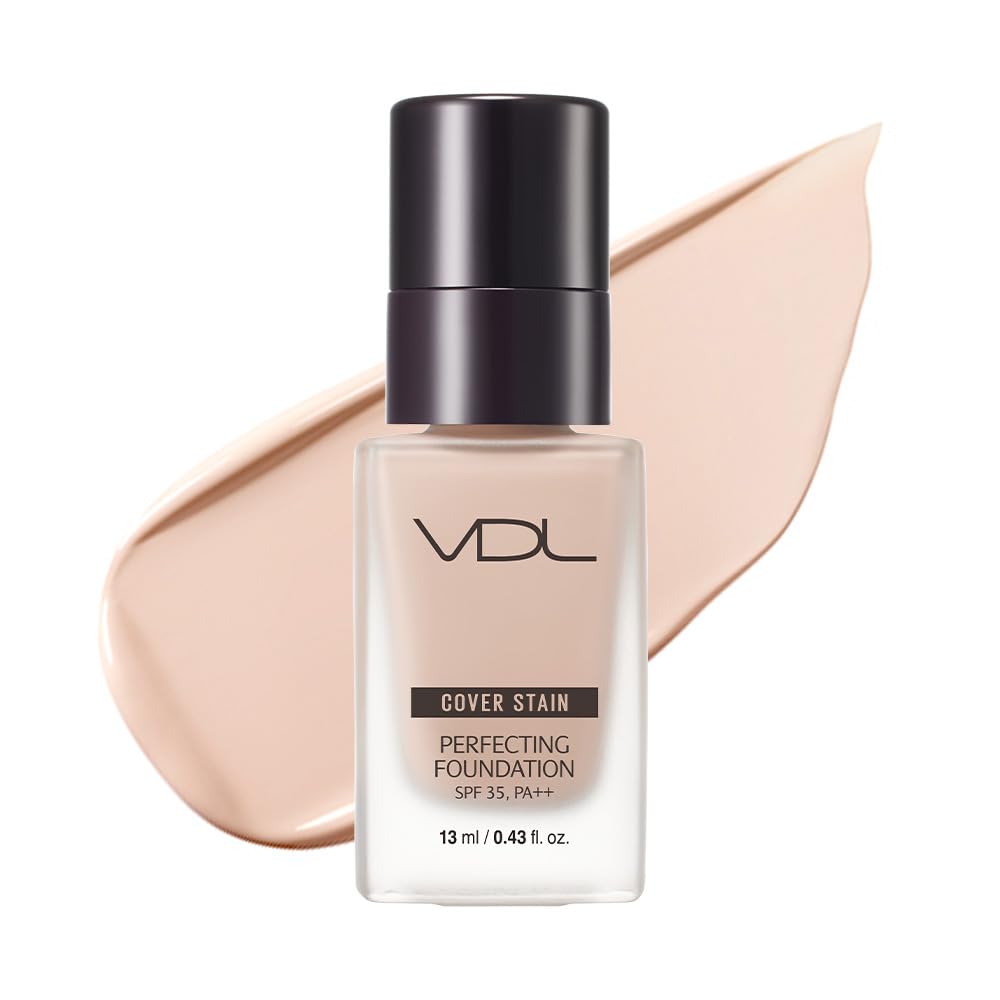 VDL Cover Stain Perfecting Foundation A02 (Natural Ochre 01) Liquid Foundation - High Coverage, Long-lasting, Vegan, Korean Cosmetics, Trial Size