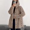 Women's Winter Long Female Warm Loose Plush Hooded Thick Coat Jacket Button Hooded Loose Coat Winter Outerwear
