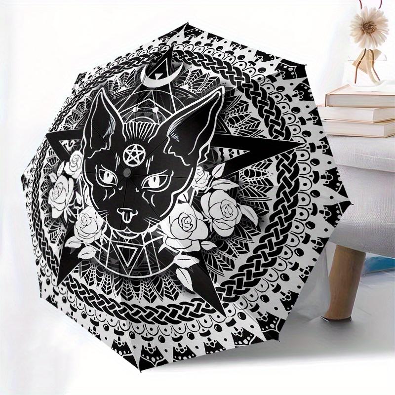 Mandala, Black Cat themed Eight rib Automatic Folding Umbrella Is Suitable for Both Men and Women, Making It A Perfect Christmas and Valenti