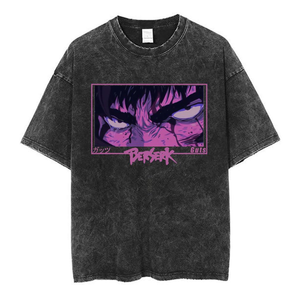 Japanese Anime Berserk Guts Vintage Washed T Shirt Griffith Swordsman Gatsu Sacrifice Zodd T-shirts Unisex Cotton Casual T-Shirt