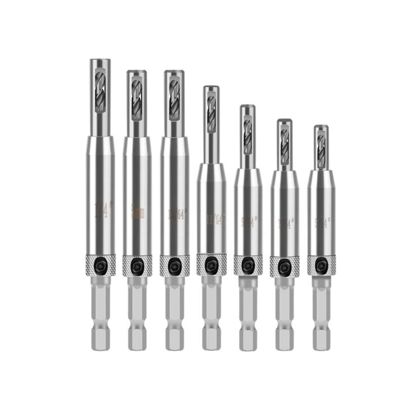 7Pcs Professional Woodworking Centering Hinge Drill Bit Set Change Door Cabinet Window Hole Puncher Jig Guide
