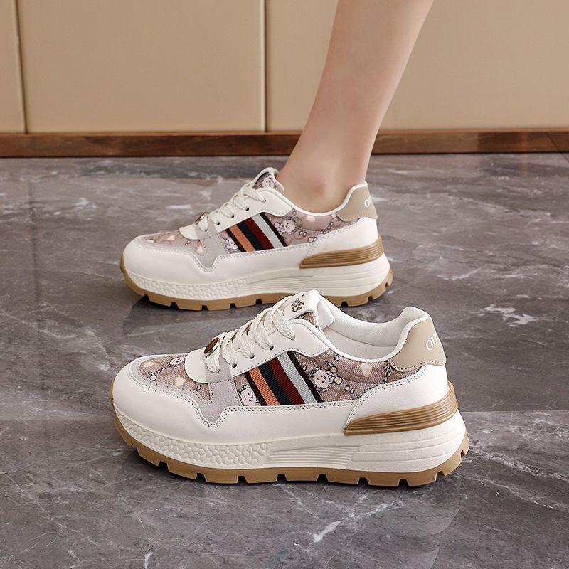 

Dad shoes 2025 new female cartoon color matching student platform breathable Forrest Gump waffle versatile casual sports shoes 40 хаки