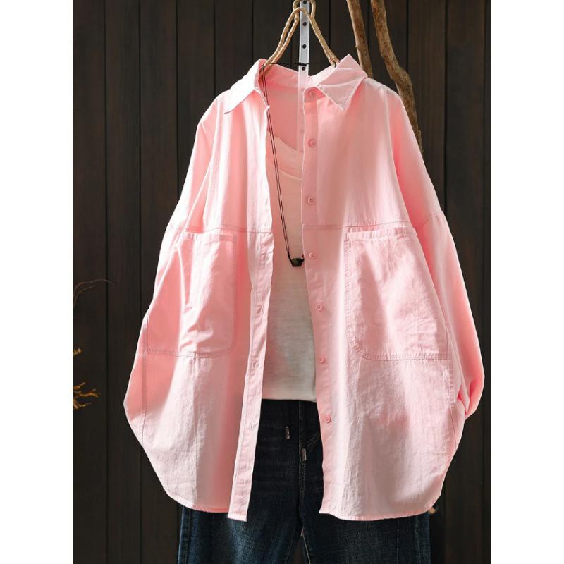 European station shirt women's high sense 1116 new spring clothing fat mm double pocket temperament versatile long-sleeved shirt jacket