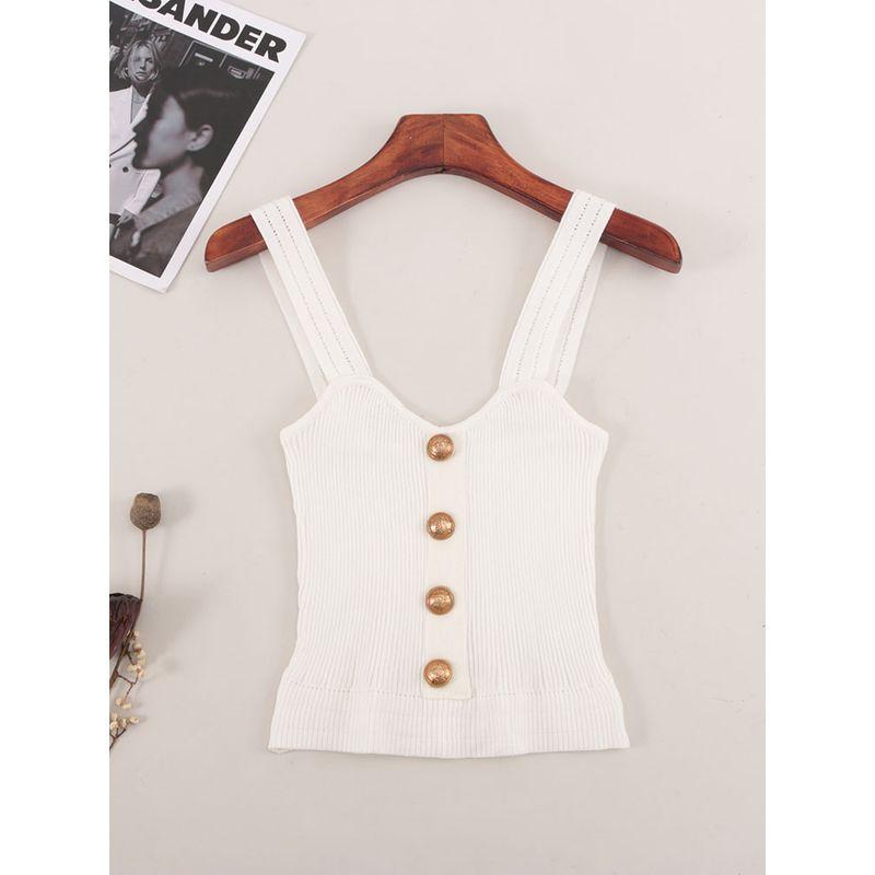 Classic Style Metal Buckle Pure Desire Ice Silk Camisole Summer Can Be Outwear Backless Slim Fit Short Knitting Tops