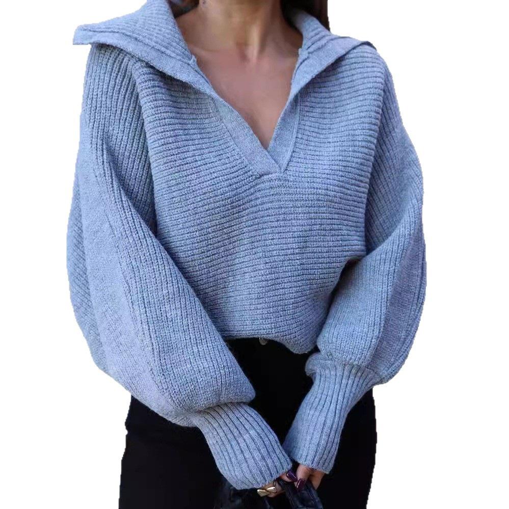 European & American Cross-Border Autumn/Winter Lantern Sleeve Loose Pullover Sweater for Women - Short Style