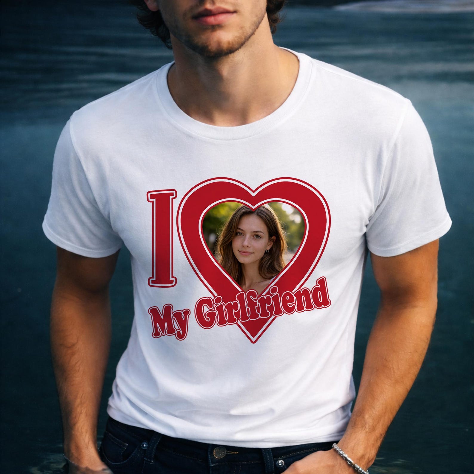 Personalized Girlfriend Photo T-Shirt, Custom Heart Tee 3XL