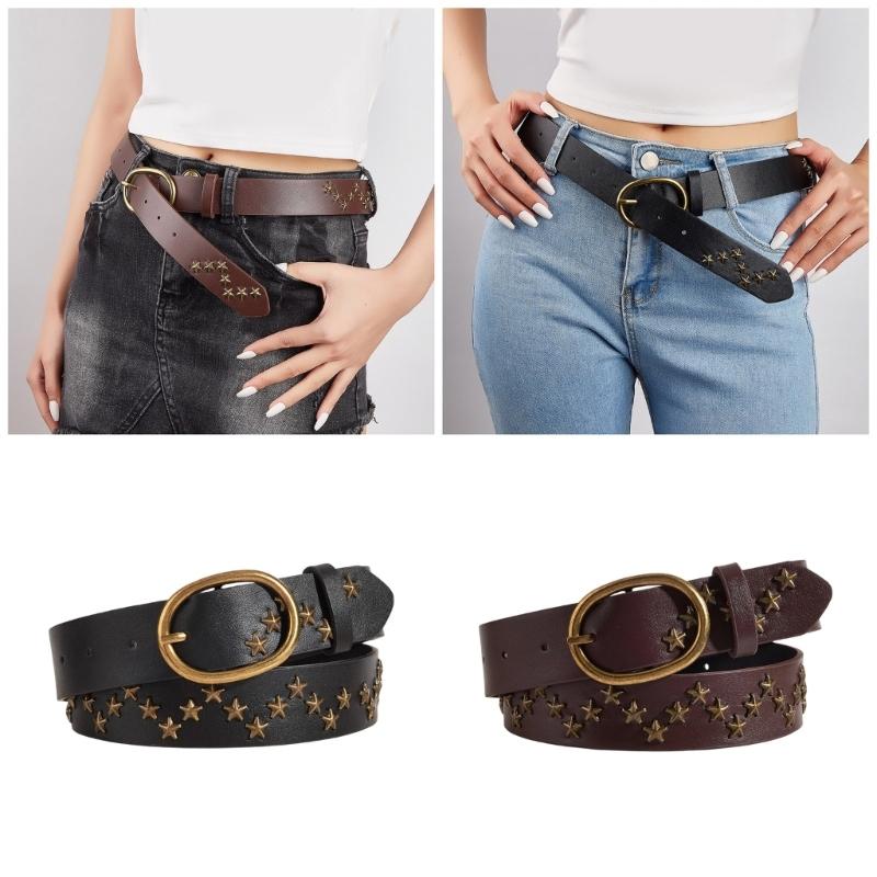 Punk Style Waistband Star Studded Pu Leather Belt Korean Version Jeans Sash Fashionable Decorative Pants Belt