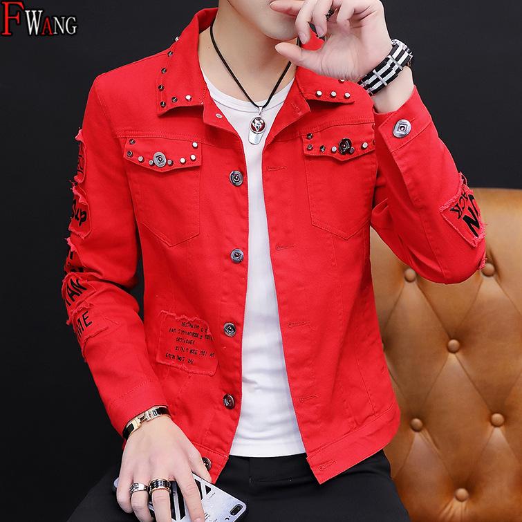 2023 Spring Men's Korean Style Distressed Denim Rivet Jacket