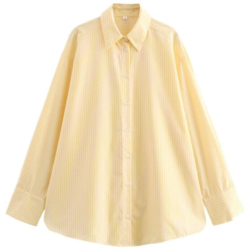

Fashion Style 2024 Autumn New Women s Clothing Stripes Cotton Poplin Long Sleeves Lapel Casual Shirt 3666168 Yellow L