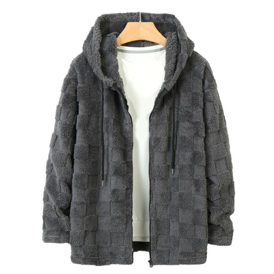 

Yousheng Men Plush Hooded Jacket Fuzzy Full-Zip Casual Hoodie Solid Color Checkered Warm Winter Coat for Street School Party Wear S темно-серого
