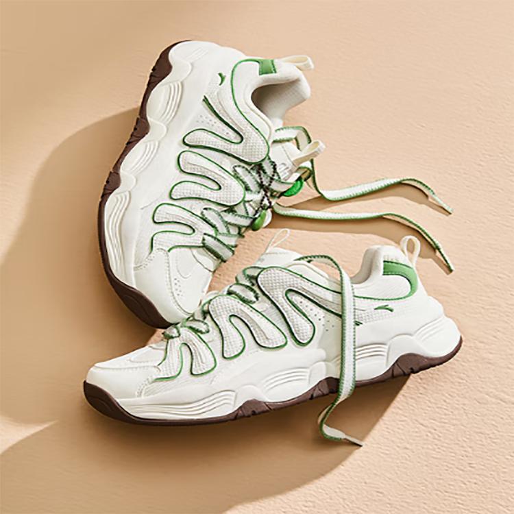 Anta Milkshake 2 Fashion Versatile Wear-Resistant Height-Increasing Low-Top Casual Shoes Women Sneaker White Green 122548881-2