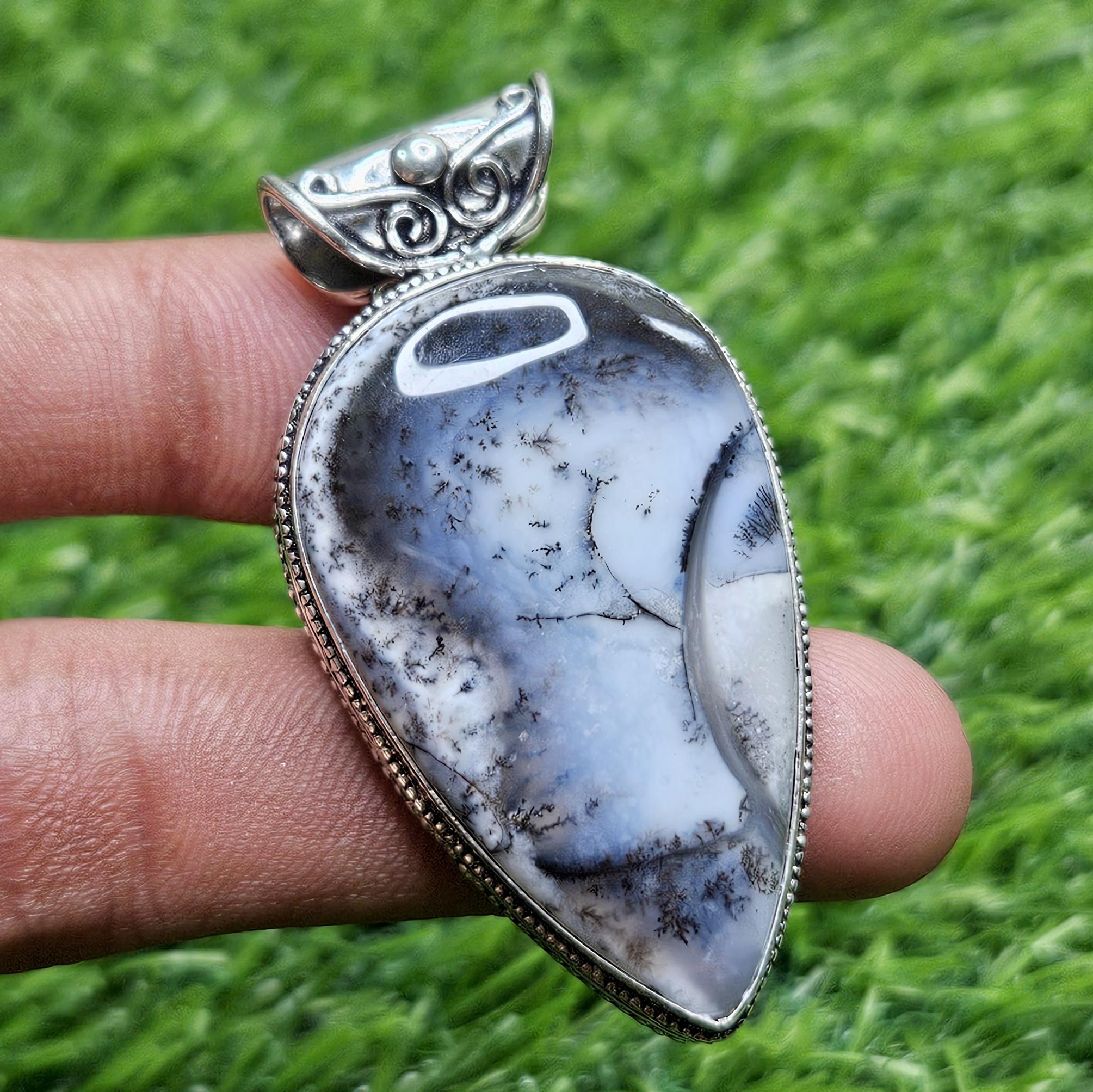 

Подвеска из натурального агата с дендритом, серебряная подвеска 925 пробы, серебряная подвеска в форме груши, подарок для нее белый