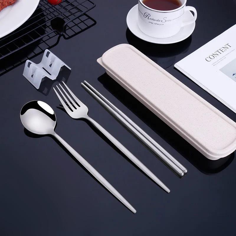 

Детская портативная посуда для пикника, набор столовых приборов, корейская столовая посуда, кофейная ложка, палочки для еды с коробкой, кухонные принадлежности из нержавеющей стали