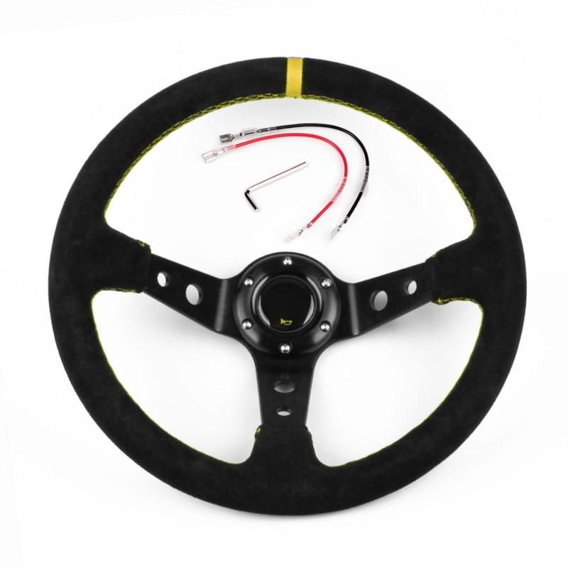 RacingGame Steering Wheels Suede PU Leather Drift Sport Deep Rally Universal Classic Microfiber Aluminum Auto Alloy 350MM 14Inch