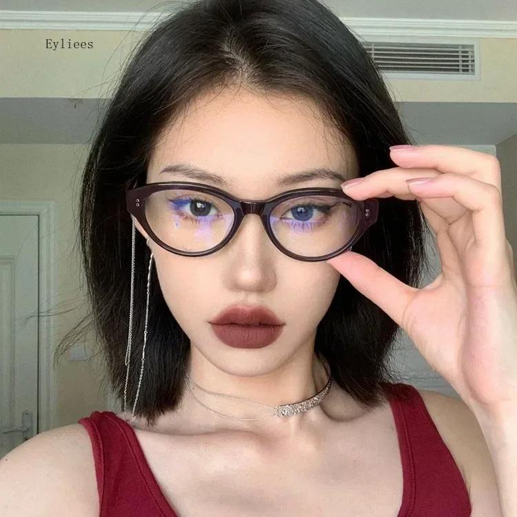 Ladies Near Sight Eyeglasses Fashion Cat Eye Frames Myopia Spectacles Anti-Blue Light Optical Grade Prescription Minus Eye Spectacles 0 To -4.0
