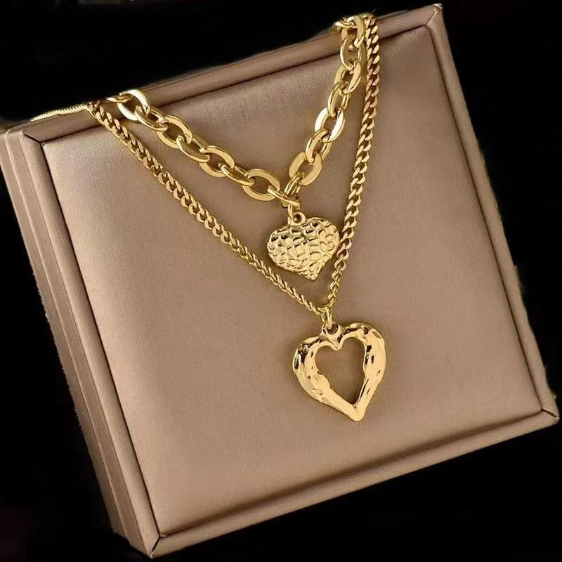 

Ins Multi Layer Double Heart Pendant Choker Classic Gold Color Chain Necklace Women s Trendy Fashion Party Jewelry