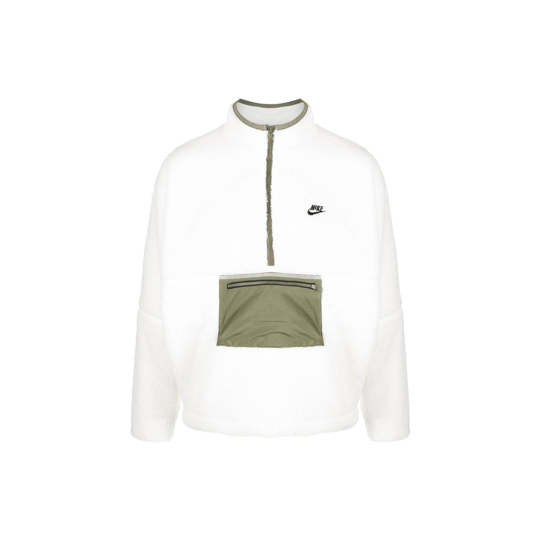 Nike Club Fleece Half-Zip Anorak Plush Jacket White Olive Men s DQ4880-133 S