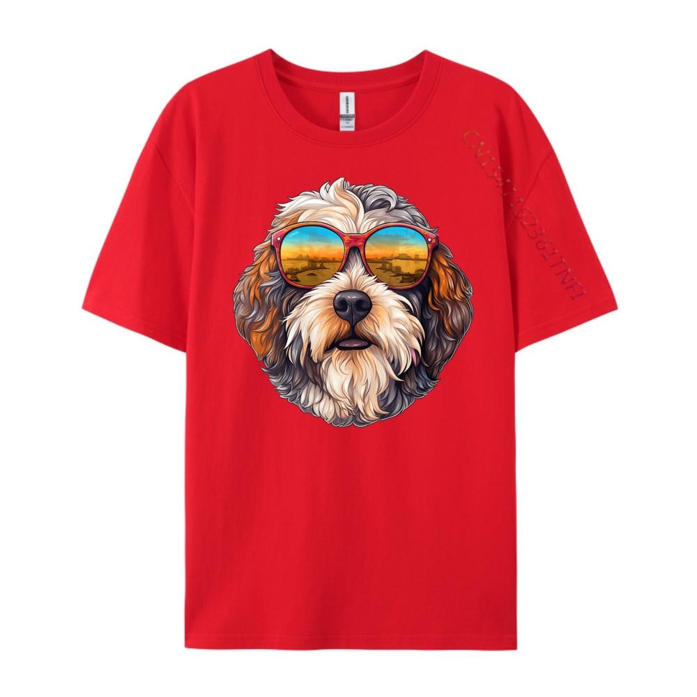 

Cute Bernedoodle With Sunglasses Colorful Graphic Dog Black T Shirt Men Clothing Vegan S