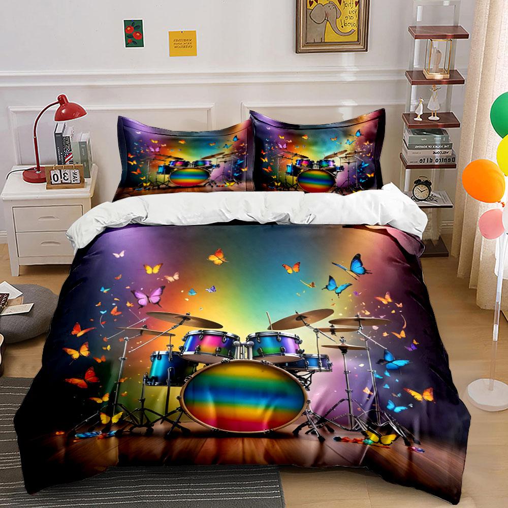 Rainbow Drum Set Decoration Trio Multiple Sizes Kid'S And Adults' Bedroom Exquisite 3Pc Bedding Set, Gift