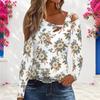 Women Plus Size Rose Floral Print Asymmetric Cutout Cold Shoulder Long Sleeve Fitted Blouse