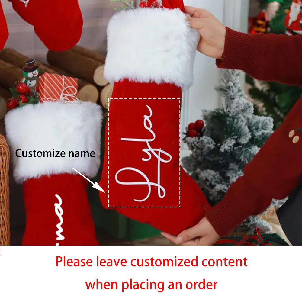 

Custom Red Plush Christmas Stocking Knitted Family Christmas Candy Bag Red Plush Xmas Stocking Holiday Decor Santa Sack Kid Gift 1pcs 20inch