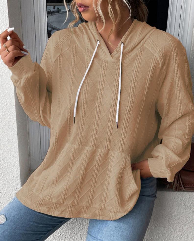 2024 Women's Casual Plus Size Jacquard Hooded Sweatshirt - Autumn/Winter Collection