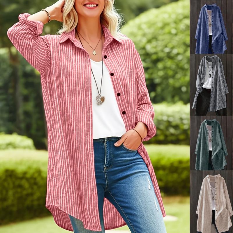 

Summer new style women s literary cotton and linen striped shirt XXL чорний