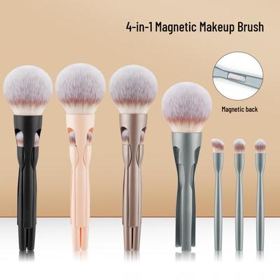 4-in-1 Magnetic Makeup Brush Set: Powder, Blush, Eyeshadow, Concealer Brushes for Convenient Travel