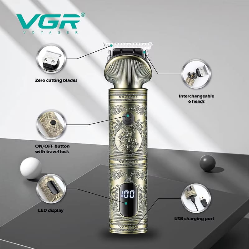 VGR 6 In 1 Multifunctional Electric Hair Clipper Professional Home Hair Clipper Wireless Hair Clipper Men's Gift LCD Digital Display Haircut