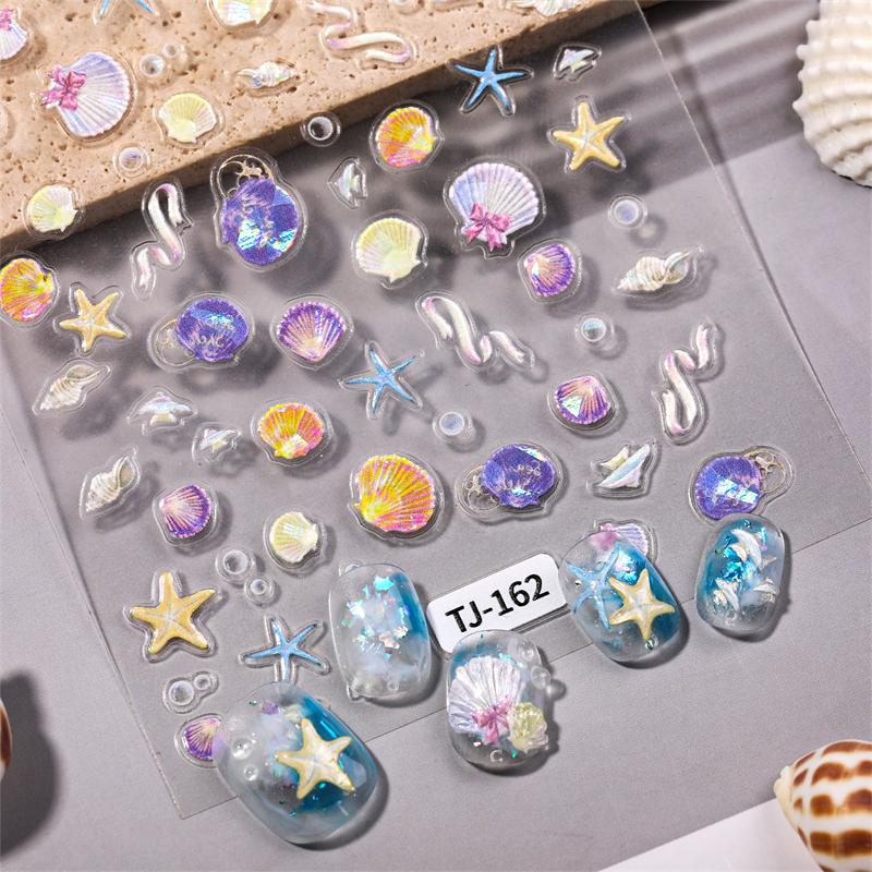 1 Foaie Autocolante Ocean pentru Artă pe Unghii Vară Stea de Mare Meduză Scoică Decal pentru Unghii Decorațiune În Relief Materiale Artă pe Unghii Manichiură Salon